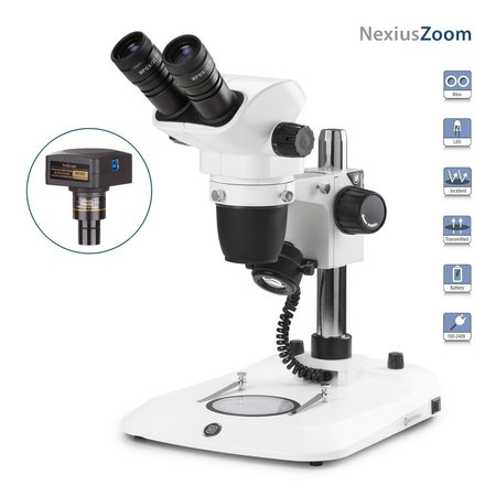 EUROMEX NexiusZoom 6.7X-45X BinocularStereo Zoom Microscope w/5MP USB 3 Digital Camera on Pillar Stand NZ1902-P-5M3